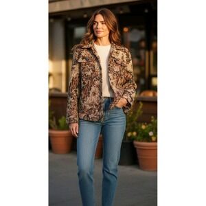 Women's Tapestry Floral Jacket Cottagecore Boho VTG Inspired SZ M‎ Black Brown